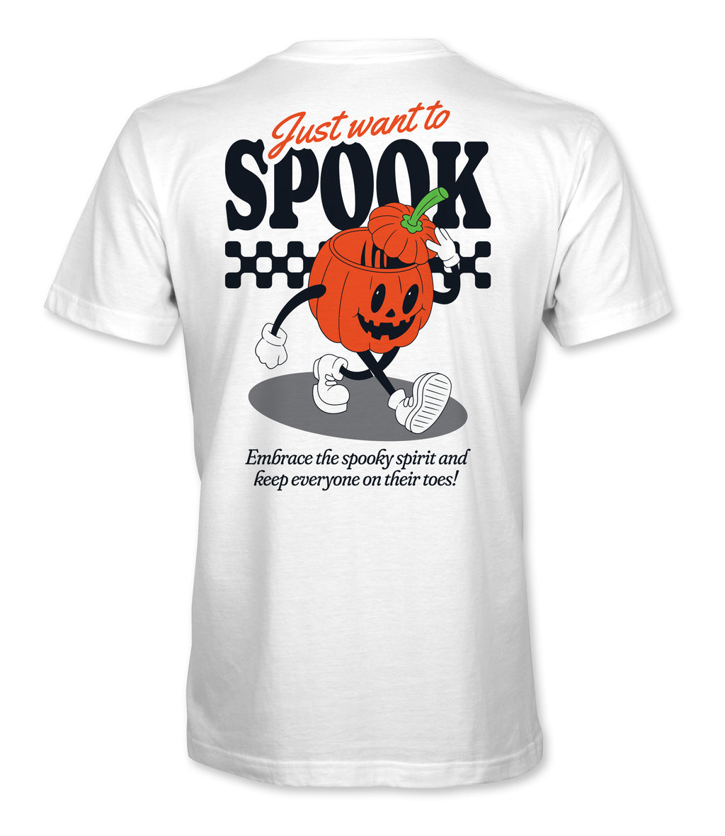 Just Want To Spook | Retro Pumpkin Design | White Tee