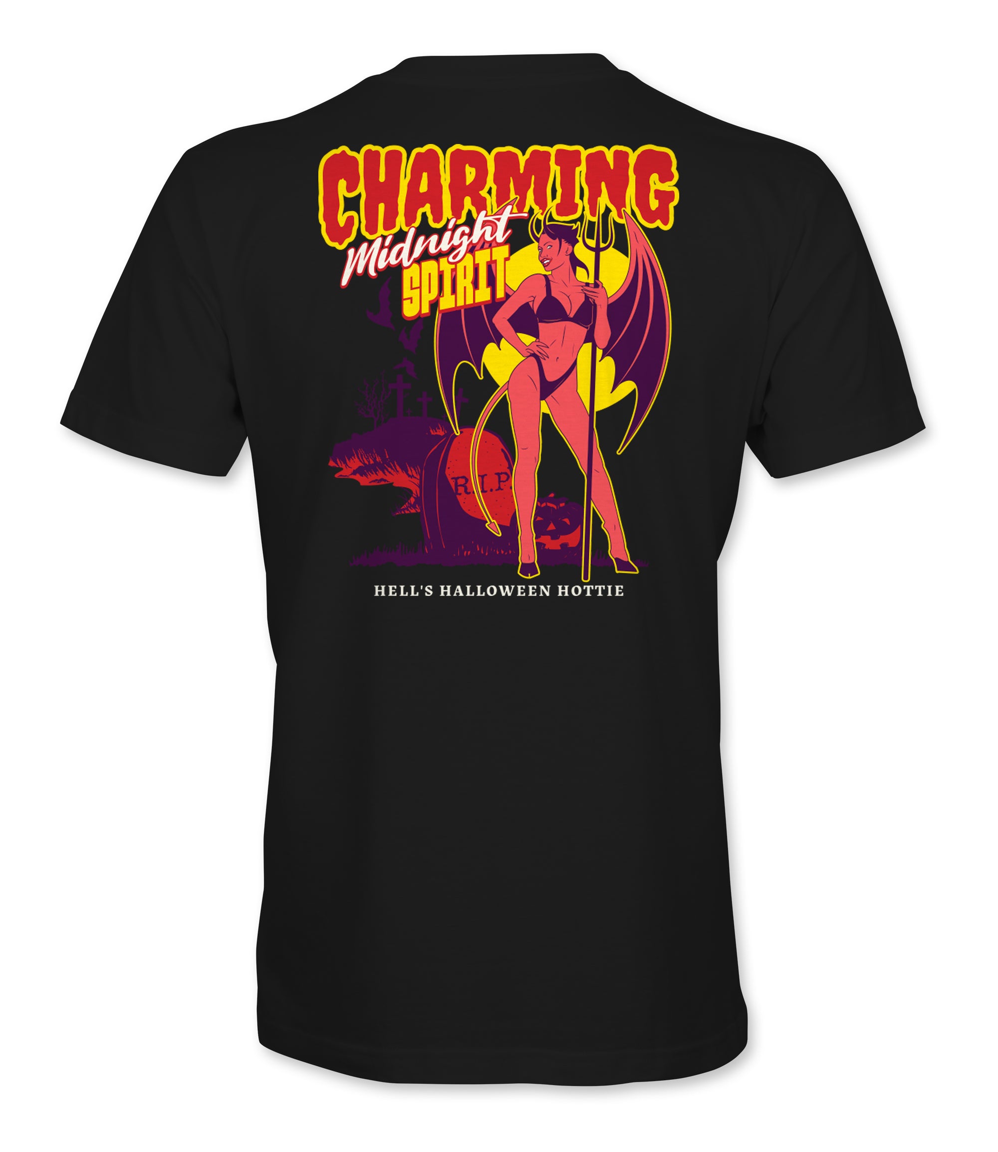 Charming Midnight Spirit Halloween Tee | Retro Devil Girl Shirt | Hell's Halloween Hottie