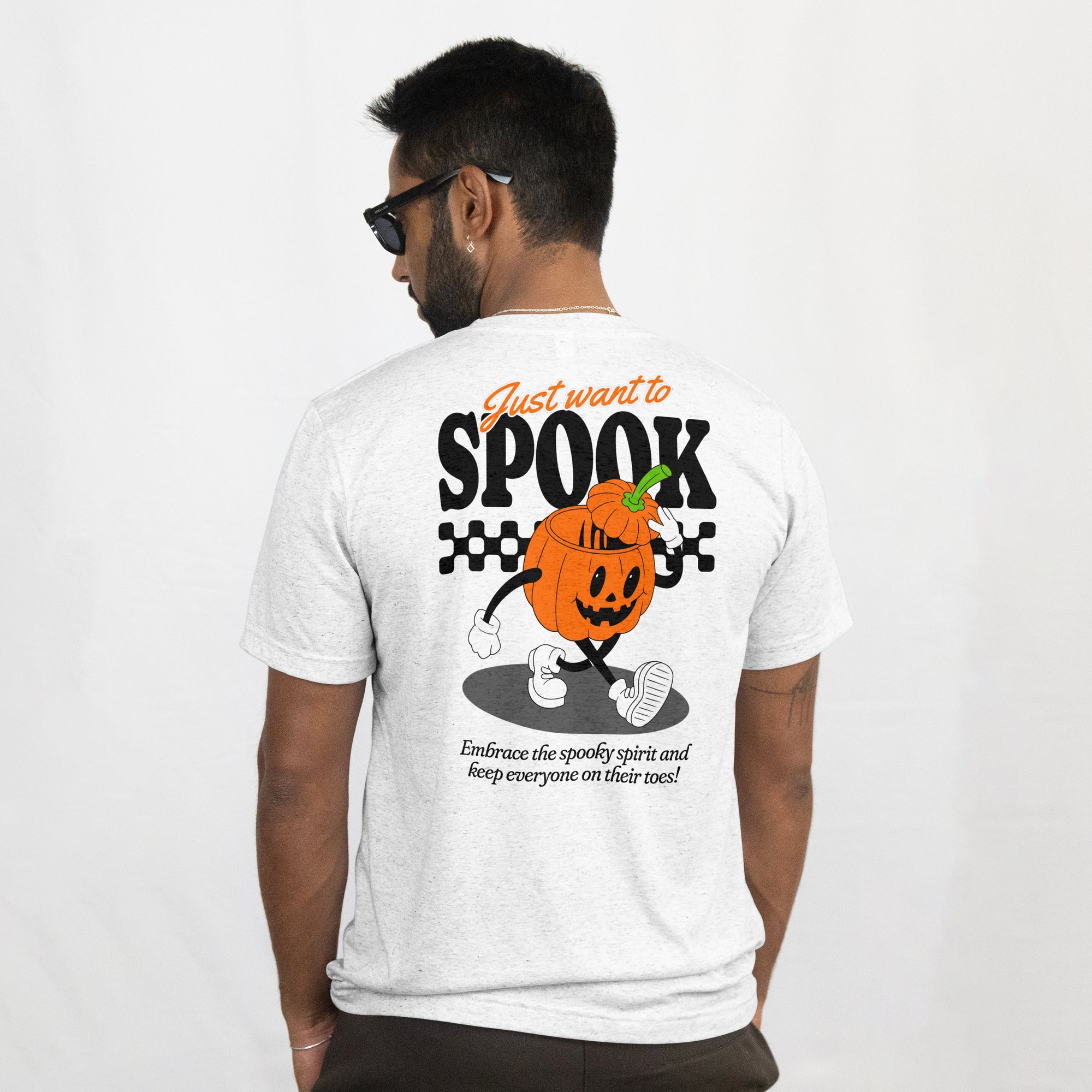 Just Want To Spook | Retro Pumpkin Design | White Tee